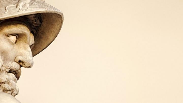 Close up on face of a greek statue 