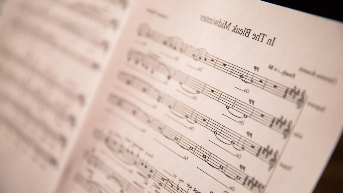 Sheet music displayed on a piano.